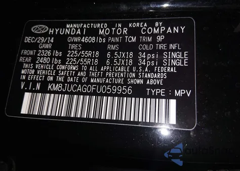 2015 Hyundai Tucson Limited from USA, damaged, VIN KM8JUCAG0FU059956